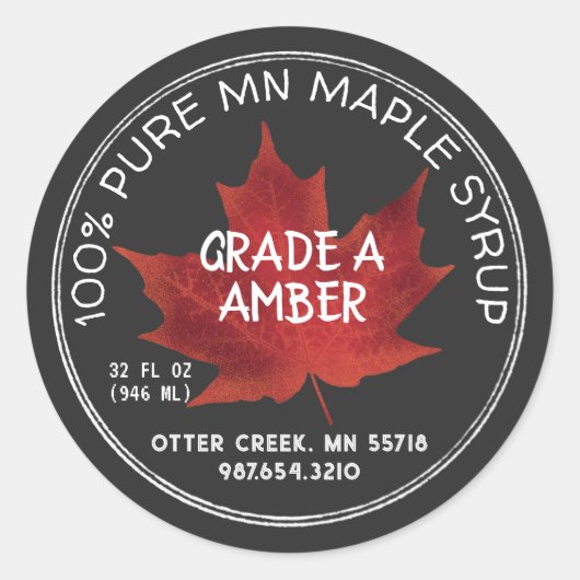 Statusnaam Maple Syrup Chalkboard Style Red Leaf Ronde Sticker (Voorkant)