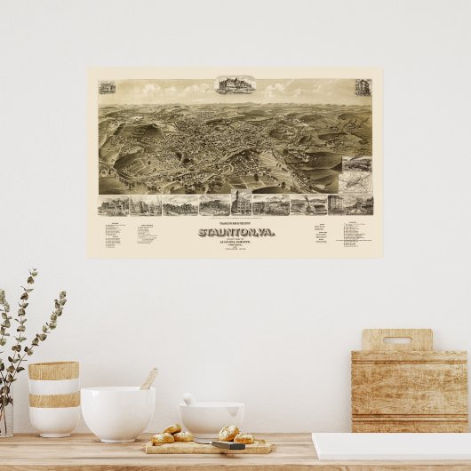 Staunton, VA Panoramic Map - 1891 Poster (Keuken)