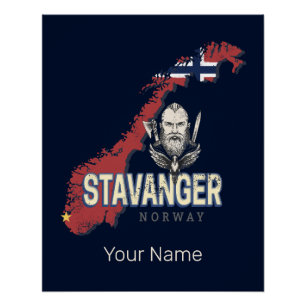 Stavanger Noorwegen Retro Stadsplattegrond  vakant Perfect Poster