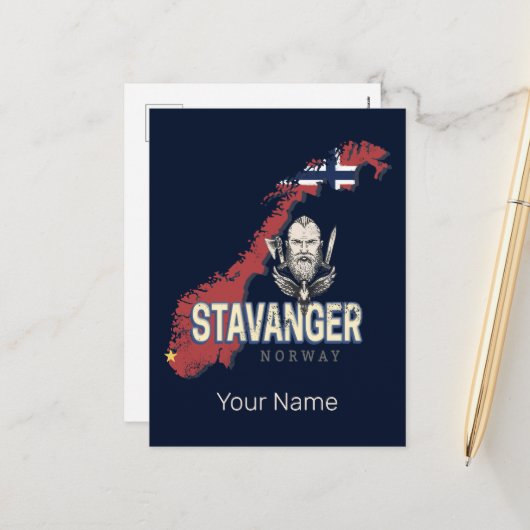 Stavanger Norvège Retro City Carte Vacances Vintag (Devant/Arrière en situation)