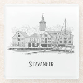 Stavanger Norway Beauful Streetscape Drawing Glazen Onderzetter