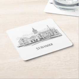Stavanger Norway Beauful Streetscape Drawing Vierkante Kartonnen Onderzetter