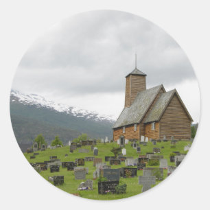 Stave église avec cimetière, Norvège autocollant r