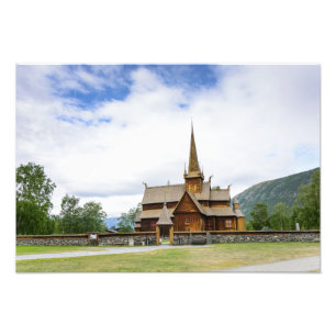 Stave-kerk in Lom, foto van Noorwegen Afdruk