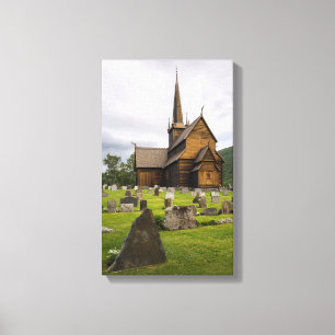 Stave-kerk met begraafplaats in Noorwegen Canvas Afdruk