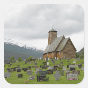 Stave-kerk met begraafplaats, Noorse pleisterstick Vierkante Sticker