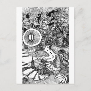 Staven onder lamppennen en inktillustratie briefkaart