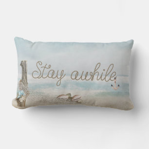 Stay Awhile touwtekst met anker en drijfhout Kussen