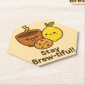 Stay Brew-tiful – Cute Coffee, Lemon & Cookie  Kartonnen Onderzetters (Schuin)