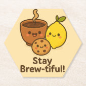 Stay Brew-tiful – Cute Coffee, Lemon & Cookie  Kartonnen Onderzetters (Voorkant)