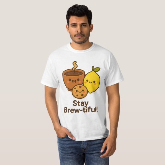 Stay Brew-tiful – Cute Coffee, Lemon & Cookie  T-shirt (Voorkant volledig)