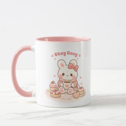Stay Cozy Cute Bunny Rabbit Sweet Pink Mok (Links)