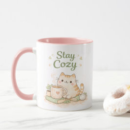 Stay Cozy Kawaii Cute Kitty Cat Coffee Sweet Pink  Mok