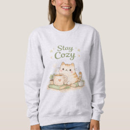 Stay Cozy Kawaii Cute Kitty Cat Coffee Sweet  Trui