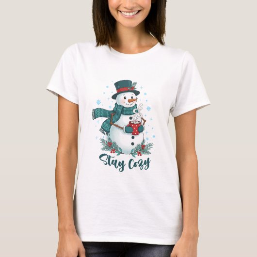 Stay Cozy Winter Snowman With Hot Cocoa T-shirt (Voorkant)