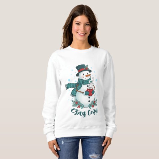 Stay Cozy Winter Snowman With Hot Cocoa Trui (Voorkant volledig)