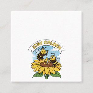 Stay Golden – Bee and Flower Illustration Vierkante Visitekaartje