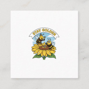 Stay Golden – Bee and Flower Illustration Vierkante Visitekaartje
