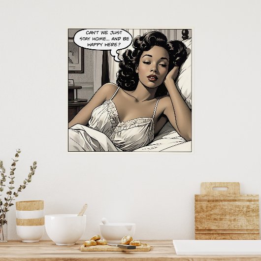 Stay Home 1950 Romance Comic Poster (Keuken)