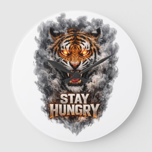 Stay Hungry Tiger Motivation Design Grote Klok (Voorkant)