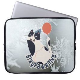 Stay Pawsitive Cat Illustration Modern 15 Inch Lap Laptop Sleeve