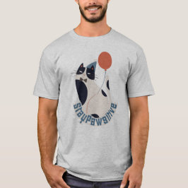 Stay Pawsitive Cute Tuxedo Cat Grey Party Tee T-shirt