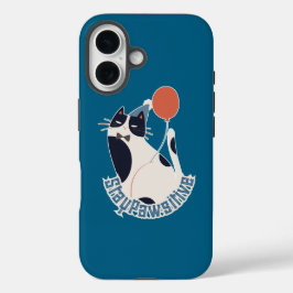 Stay Pawsitive Tuxedo Cat Midnight Blue iPhone 16 Hoesje