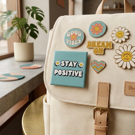 Stay Positive Vierkante Button 5,1 Cm