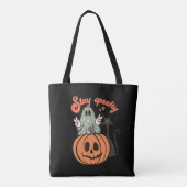 Stay Spooky Ghost Black Cat Black Halloween Draagtas (Achterkant)