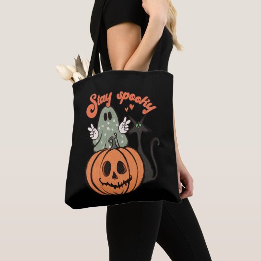 Stay Spooky Ghost Black Cat Black Halloween Draagtas (Dichtbij)