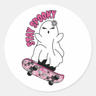Stay Spooky Ghost On A Skateboard beroemd gemaakt  Ronde Sticker