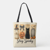 "Stay Spooky" Halloween Brush Stroke Cat Vrouwen Draagtas (Achterkant)