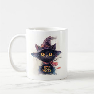 Stay Spooky - Waterverf Zwarte Kat in het Pet van Koffiemok
