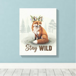 Stay Wild – Vintage Forest Fox Art Canvas Afdruk