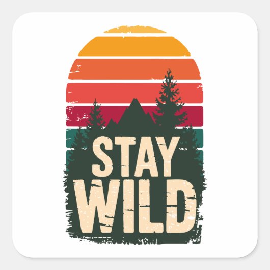 Stay Wild Vintage Sunset Square Sticker  (Voorkant)