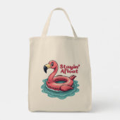 Stayin' Afloat Grappig Flamingo Zwembad Float Retr Tote Bag (Achterkant)