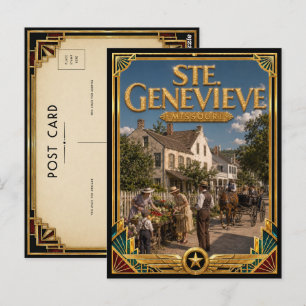 Ste. Genevieve Missouri Vintage Art Deco Gouden Briefkaart