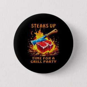Steak Barbecue Feest Grappige Uitspraken Voor Mann Ronde Button 5,7 Cm