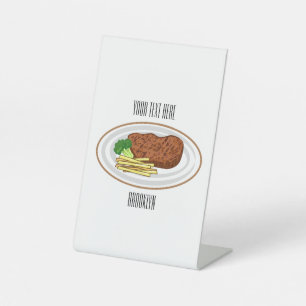 Steak cartoon illustratie reclamebord met voetstuk