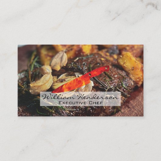 Steak en paddenstoelen | Logo brandweerluiers Visitekaartje (Voorkant)