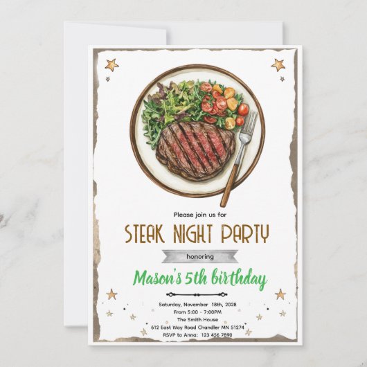 Steak Night BBQ party Invitation (Devant)