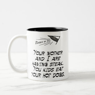 Steak versus hotdogs tweekleurige koffiemok
