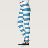 Steal blauw en wit kleur horizontaal gestreept leggings (Links)