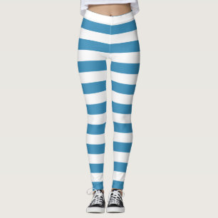 Steal blauw en wit kleur horizontaal gestreept leggings