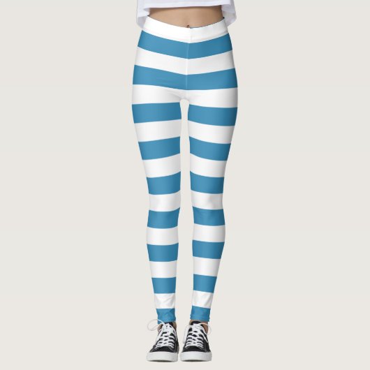 Steal blauw en wit kleur horizontaal gestreept leggings (Voorkant)