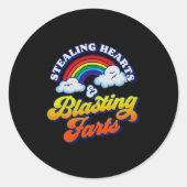 Stealing Hearts & Blasting Farts Funny Rainbow Ronde Sticker (Voorkant)