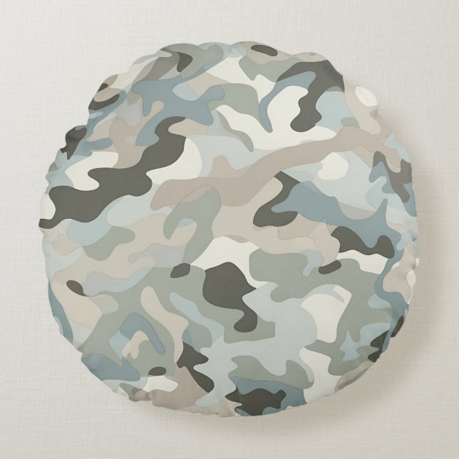 stealth blue camo wave rond kussen (Voorkant)