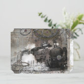Steam Engine Steampunk Weddenschap Kaart (Staand voorkant)