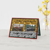 Steam Engines voor Kerstmis en Happy New Years Car Kaart (Gele Bloem)