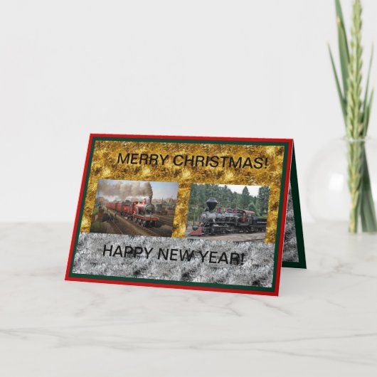 Steam Engines voor Kerstmis en Happy New Years Car Kaart (Voorkant)